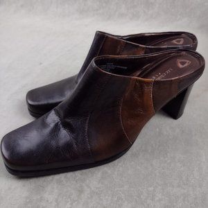 Liz Claiborne Vintage Black/Brown Colorblock Leather Mules Terra - size 8.5 GUC